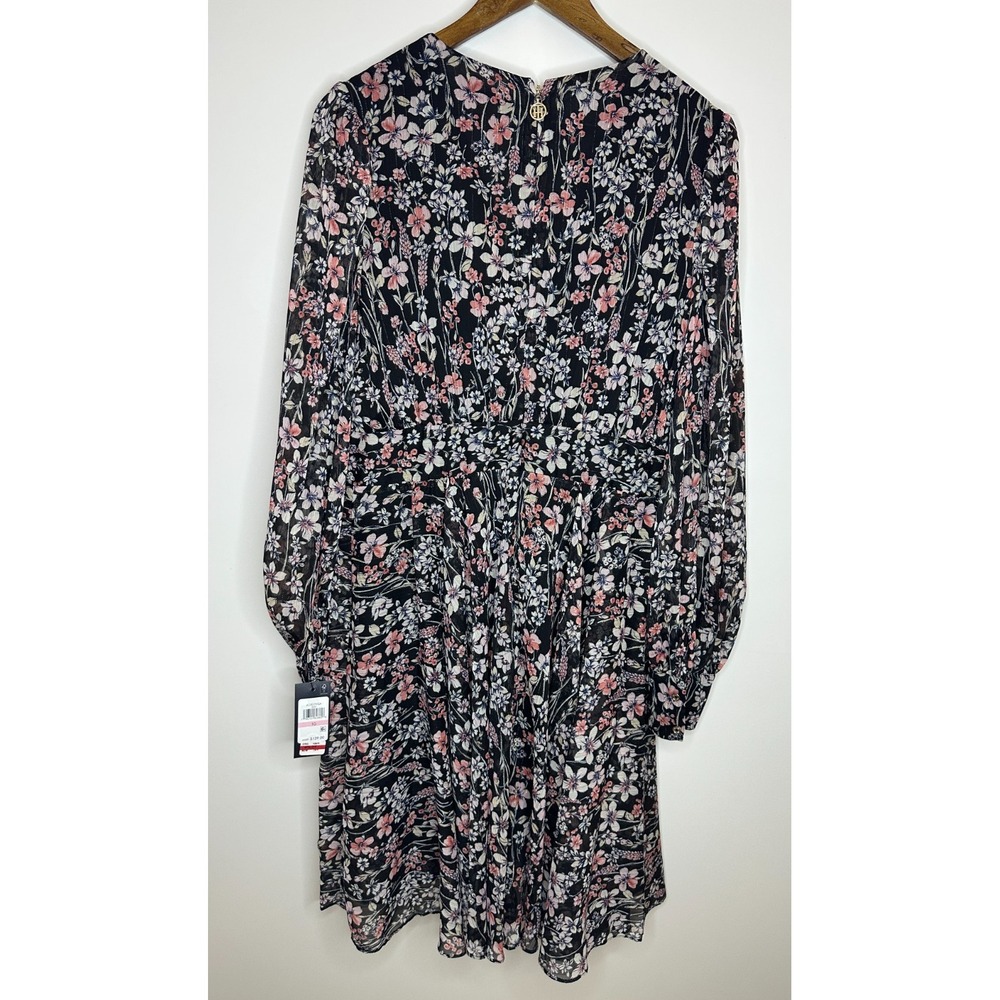 NEW Tommy Hilfiger Floral Metallic Chiffon V-Neck Dress Black Pink Size 10 - Picture 10 of 13